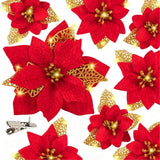 28PCS Christmas Tree Decorations: Poinsettias Artificial Flowers Ornaments Xmas Red Glitter Flower with Clips In Australia - Darrahopens