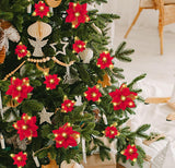 28PCS Christmas Tree Decorations: Poinsettias Artificial Flowers Ornaments Xmas Red Glitter Flower with Clips In Australia - Darrahopens