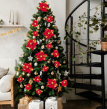 28PCS Christmas Tree Decorations: Poinsettias Artificial Flowers Ornaments Xmas Red Glitter Flower with Clips