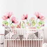 Poppy Flowers Wall Stickers Floral Leaf Wall Art Decals Living Room Bedroom Nursery Wall Decor Background wall decorative stickers