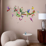 Hummingbirds Wall Decals Peel and Stick Birds Vinyl Wall Stickers Butterfly Flowers Colorful Wall Stickers Hummingbird