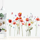 Poppy Flowers Wall Art Stickers Butterfly Floral Wall Decals Living Room Bedroom Wall Decor delicate flower  wall sticker In Australia - Darrahopens