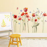Poppy Flowers Wall Art Stickers Butterfly Floral Wall Decals Living Room Bedroom Wall Decor delicate flower  wall sticker In Australia - Darrahopens