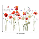 Poppy Flowers Wall Art Stickers Butterfly Floral Wall Decals Living Room Bedroom Wall Decor delicate flower  wall sticker