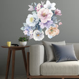 Peony Flower Wall Decals Peel and Stick, Colorful Floral Wall Decals for Girls Bedroom, Flower Wall Stickers