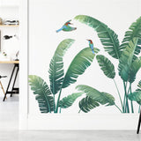 Leaf Wall Decals Plants Wall Stickers Tropical Monstera Green Leaves Hummingbird Wall Decor for Nursery Kid'sroom