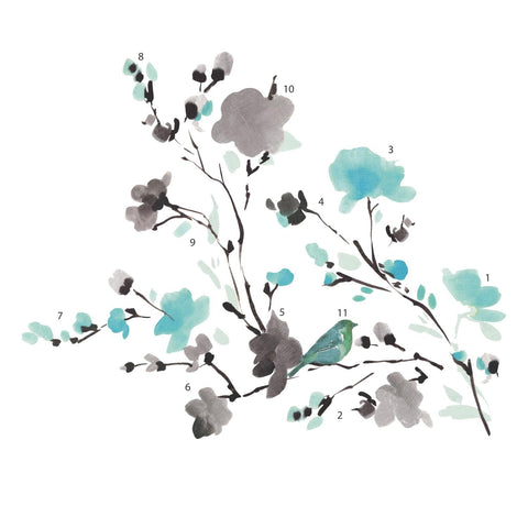 Watercolor Flower Tree Branch Wall Stickers  Peel and Stick Wall Art Decals for Living Room Bedroom
