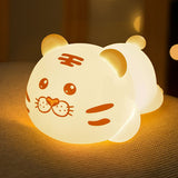 Silicone Color Changing Tiger Desk Nightlight, Rechargeable Nursery Table Lamp with Timer and Remote Control