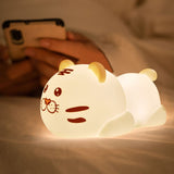 Silicone Color Changing Tiger Desk Nightlight, Rechargeable Nursery Table Lamp with Timer and Remote Control