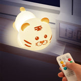 Silicone Color Changing Tiger Desk Nightlight, Rechargeable Nursery Table Lamp with Timer and Remote Control