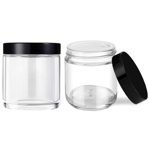 2pc Glass Jars with Lids,  Clear Glass Jars with Black Lids & Inner Liners, Mini Travel Sample Containers In Australia - Darrahopens