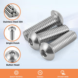 10pc  Button Head Socket Cap Screws Bolts, Stainless Steel , Full Thread, Bright Finish,Bright Finish