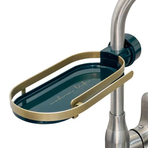 Faucet Sponge Holder with Towel Bar, Holder Sink  for Kitchen, Hanging Faucet Drainer Rack for Bathroom (Green)