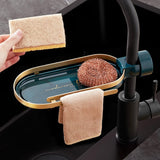Faucet Sponge Holder with Towel Bar, Holder Sink  for Kitchen, Hanging Faucet Drainer Rack for Bathroom (Green)