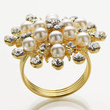 Napkin Rings - Flower Pearl Rhinestone Napkin Ring Holder for Wedding Party Home Kitchen Dining Table Linen Accessories (Golden)