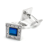 Blue Navy Crystal Square Cufflinks for Men Classical Cuff Links with Gift Box Elegant Style