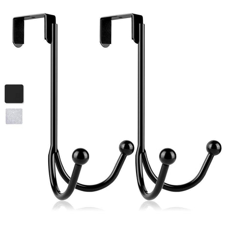 2PC Double Hanger Hooks, Metal Twin Hooks Organizer for Hanging Coats, Hats, Robes, Towels- Black