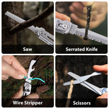 Multitool Folding Knife Stainless Steel Lockable Multitool Knife Saw Scissors Bottle Opener Wire Stripper Glass Breaker