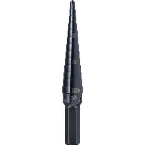 Step Drill Bit Double-Fluted  with Easy-to-Read Markings and Targets for Hole Drilling in Stainless Steel, Copper, Aluminum