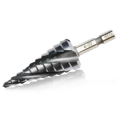 Four Spiral Flute Cobalt Step Drill Bit Impact Ready Unibit Step Drill Bit, Hex Shank Step Bits for Metal,  Aluminum, Wood In Australia - Darrahopens