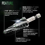 Four Spiral Flute Cobalt Step Drill Bit Impact Ready Unibit Step Drill Bit, Hex Shank Step Bits for Metal,  Aluminum, Wood