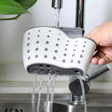 Kitchen Sink Caddy Sponge Holder Silicone Plastic Soap Holder Hanging Ajustable Strap Faucet Caddy with Drain Holes for Drying In Australia - Darrahopens