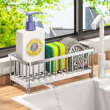 Sponge Holder for Kitchen Sink, Dish Sponge Organizer with Divider, Rustproof  Dish Brush Holder Storage for Bathroom, Silver