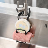 Faucet Rack Holder Shower Tray Painted Iron  Sponge Drain Rack with Sponge Wipe, Kitchen Sink Organizer for Hanging, Black