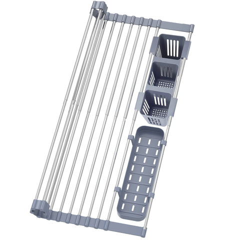Expandable Roll Up Dish Drying Rack Up to torage Baskets,Over The Sink Kitchen Rolling up Dish Drainer, Foldable,Rollable