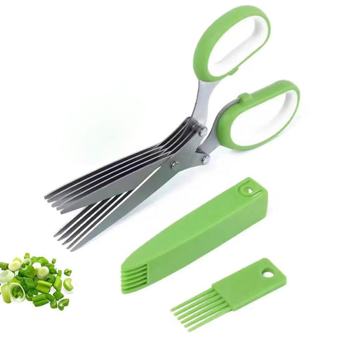 Herb Scissors and Safety Cover - Cut, Chop & Mince Fresh Herbs & Leafy Greens - Stainless Steel Kitchen Shears with Cleaning Comb