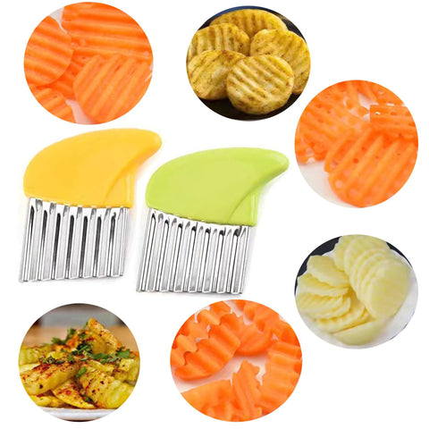 2pc Crinkle Cutter Wavy Chopper Knife - Slicer Helper  Stainless-Steel French Fries Cutter for Vegetable Potato Cucumber Carrots In Australia - Darrahopens