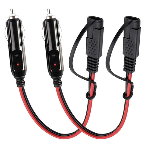 2pc Cigarette Lighter Male Plug to Pin Quick Release Disconnect Connector Plug Adapter Extension Charging Cable with Fuse and Light