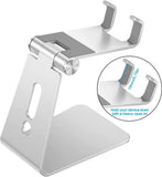 Adjustable Cell Phone Stand,  Aluminum Desktop Cellphone Stand with Anti-Slip Base and Convenient Charging Port