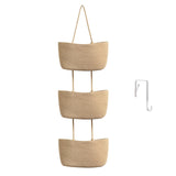 Over the Door Hanging Basket, 3-Tier Woven Cotton Wall-Mounted Storage Organizer Bag Decorative Hanging Kitchen Baskets - Jute
