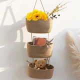 Over the Door Hanging Basket, 3-Tier Woven Cotton Wall-Mounted Storage Organizer Bag Decorative Hanging Kitchen Baskets - Jute