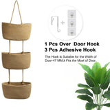 Over the Door Hanging Basket, 3-Tier Woven Cotton Wall-Mounted Storage Organizer Bag Decorative Hanging Kitchen Baskets - Jute