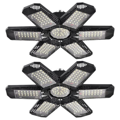 2 pc Garage Lights,Deformable Garage Ceiling Light with Multi-Position Panels, Shop Light for Garage, High Bay Light Support Socket In Australia - Darrahopens