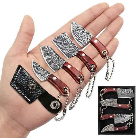 4pc Damascus Pocket Knife Set Mini Chef Knife Knife Set Tiny Knife Cleaver for Package Opener Box Cutter In Australia - Darrahopens