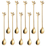 10pc Stainless Steel Gold Leaf Coffee Spoon-Creative Tableware Dessert Spoons, Stirring, Mixing, Sugar, Teaspoon Set In Australia - Darrahopens