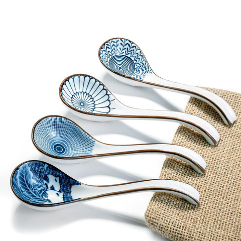 4pc Ceramic Soup Spoon, with Long Handle Easy to Hold, Non-slip Bottom, for Japanese Ramen,Noodle Soup Spoons In Australia - Darrahopens