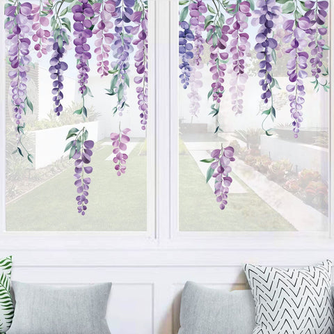 Purple Hanging Vine Double Sided Window Clings Wisteria Flower Leaf Window Decals Anti-Collision Glass Doors Window Stickers In Australia - Darrahopens