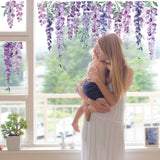 Purple Hanging Vine Double Sided Window Clings Wisteria Flower Leaf Window Decals Anti-Collision Glass Doors Window Stickers