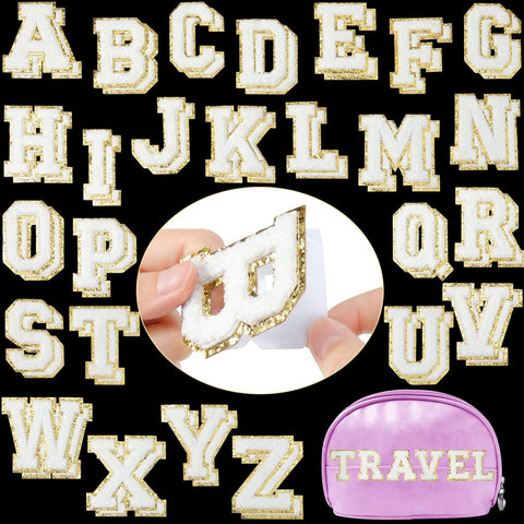2 Pieces Chenille Letter Patches Self Adhesive Sets of Letter Patches Sticker with Gold Glitter for Backpacks Hat Clothes Notebook In Australia - Darrahopens