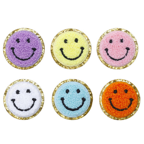 6pc Embroidered Patches Colorful Smile Face Self Adhesive Chenille Gold Glitters Sticker Sew on for Cothing Jackets Jeans In Australia - Darrahopens