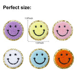 6pc Embroidered Patches Colorful Smile Face Self Adhesive Chenille Gold Glitters Sticker Sew on for Cothing Jackets Jeans