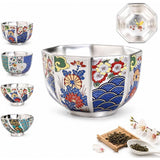 Chinese Gongfu Tea Cup,5.58oz Ceramic Teacups with Silver Inner, Traditional Chinese Kung Fu Tea Master Cup,Enamel Floral Water Cups Drinking Cup for Tea Ceremony, Premium Teas Lover Gift