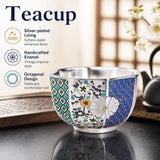 Chinese Gongfu Tea Cup,5.58oz Ceramic Teacups with Silver Inner, Traditional Chinese Kung Fu Tea Master Cup,Enamel Floral Water Cups Drinking Cup for Tea Ceremony, Premium Teas Lover Gift