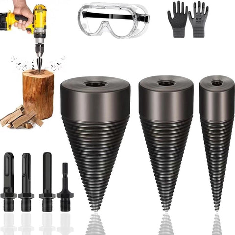 Firewood Auger for Drill,Firewood Auger Bit,Auger Firewood Splitter Replacement Tip,Firewood Splitter Drill Bit, 32mm 42mm Wood Log Drill Bit Steel Firewood Splitter Wood Splitting Screw Cone