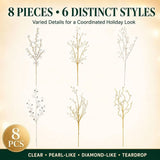 10PCS Crystal Picks for Christmas Tree, Clear Beaded Branch Set with Flexible Stems for Wreaths Garlands Centerpieces and Vases