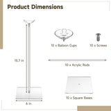 10PCS Clear Acrylic Balloon Stand Set, 15.7" Table Balloon Stand with Square Base, Reusable Balloon Centerpieces for Tables, Party Wedding Decorations